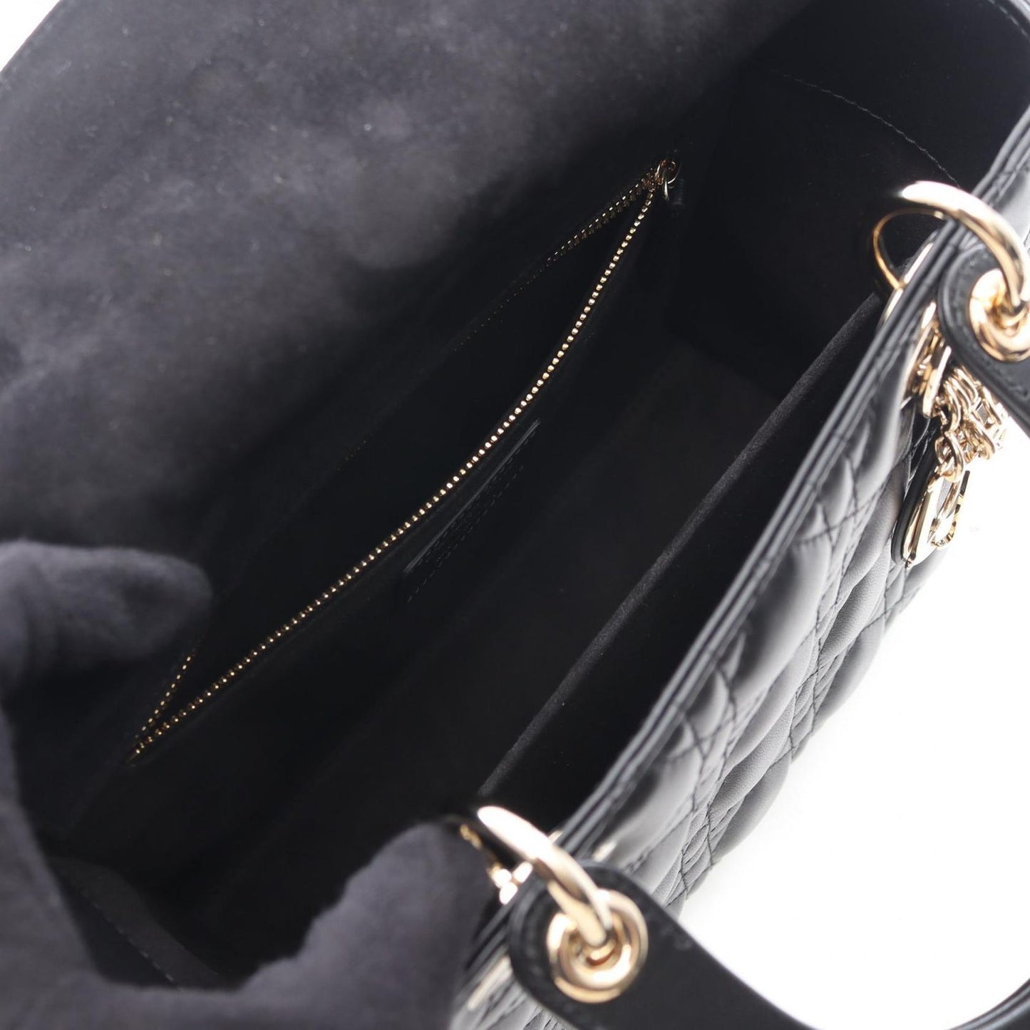 Dior Lady Dior Medium Handbag in Black Leather - Unused Luxury