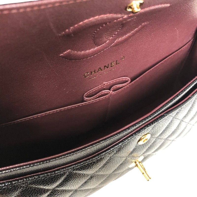 CHANEL Matelassé 25 Black Caviar Skin Shoulder Bag with Gold Hardware