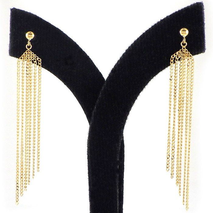 K18YG Fringe Chain Swing Earrings - Exquisite Gold Elegance