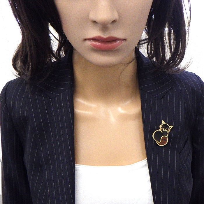 Van Cleef & Arpels Lucky Animals Cat Brooch in K18YG with Onyx & Obsidian
