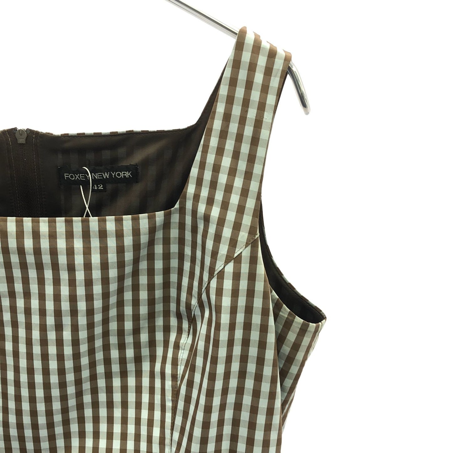 FOXEY NEW YORK Brown Gingham Check Sleeveless Dress - Size 42