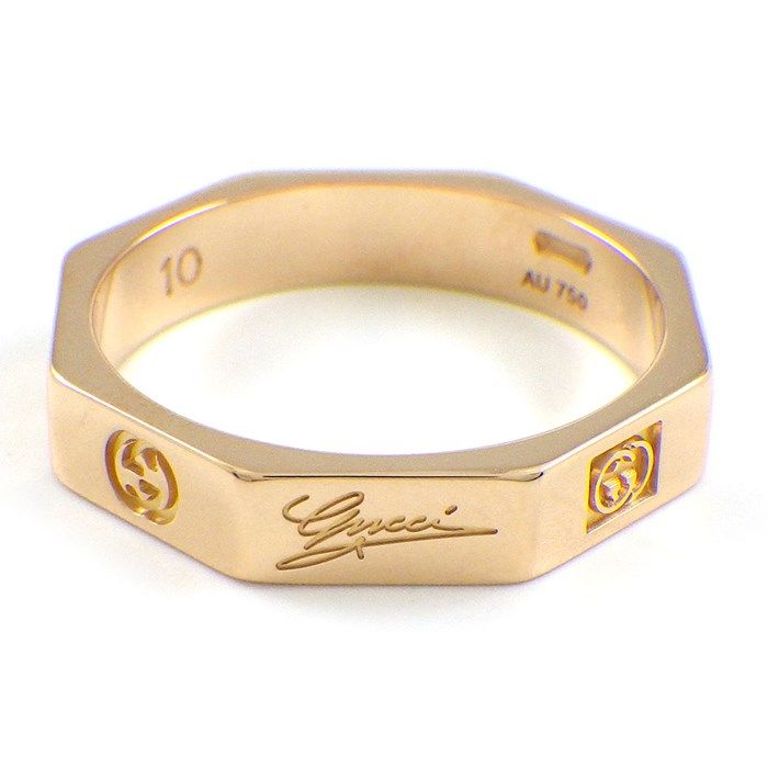 GUCCI Octagonal GG Logo Icon Ring in K18 Pink Gold - Size 9.5