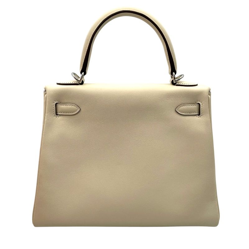 HERMES Kelly 25 In & Out Handbag - Swift Leather, Nat, Silver Hardware