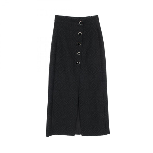 CHANEL Coco Mark Embroidered Wool Silk Skirt - Size 34