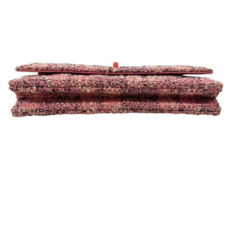 CHANEL 2.55 Chain Wallet in Pink Tweed with Silver Hardware