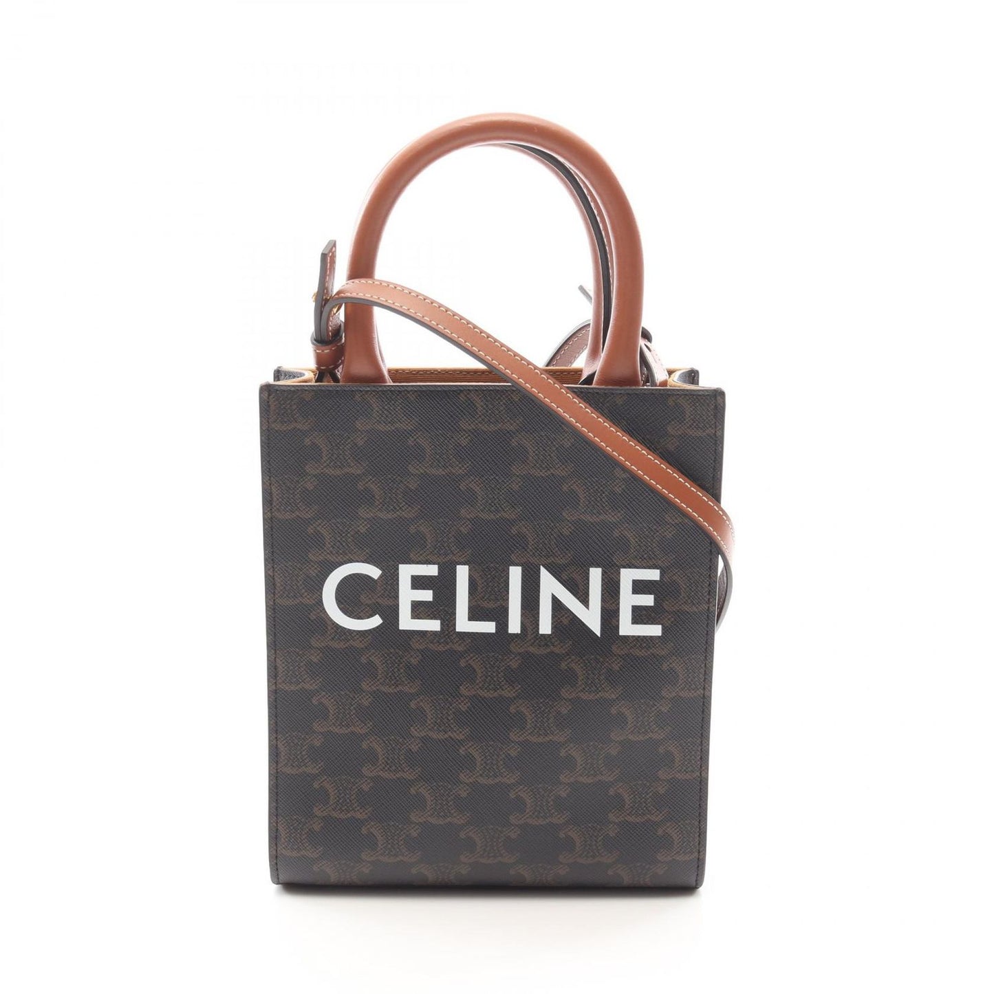 CELINE Mini Vertical Cabas Trionf Handbag - Dark Brown PVC Canvas
