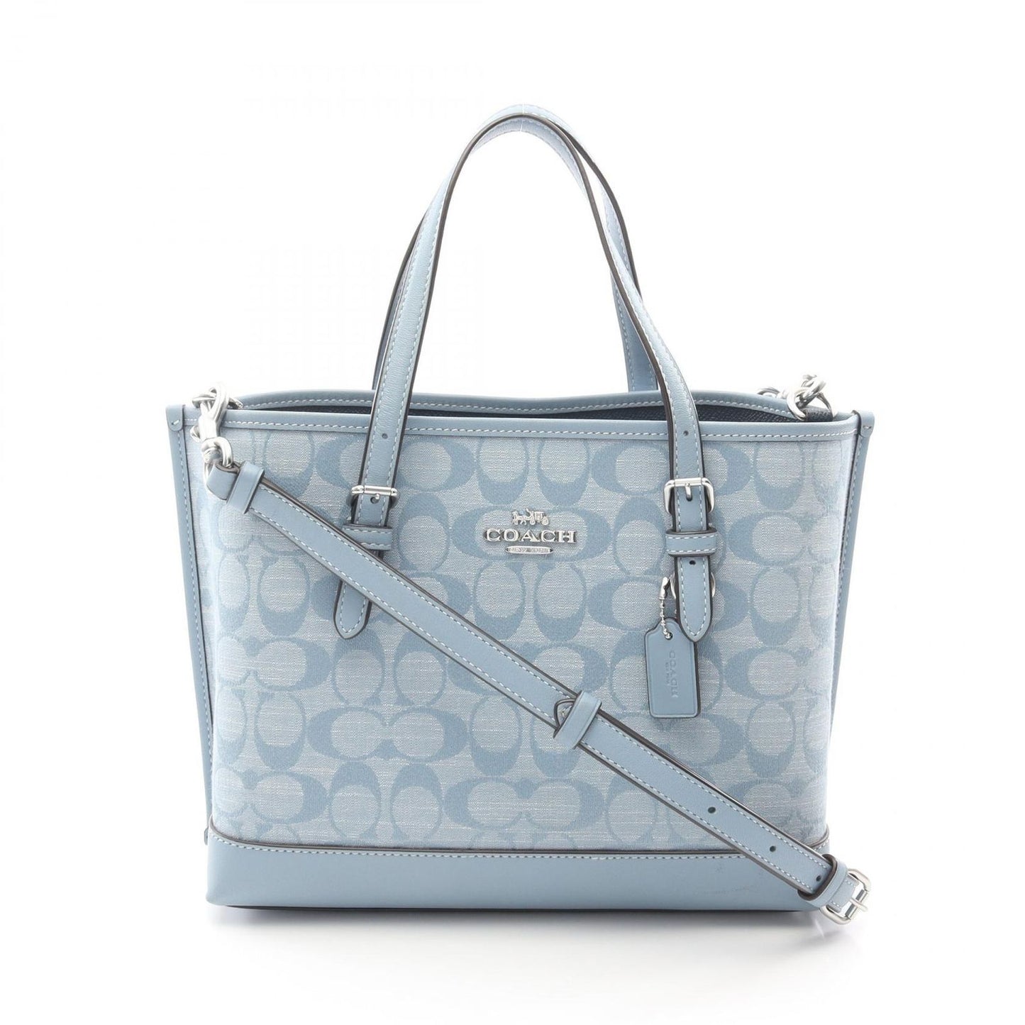 COACH Molly Tote 25 Signature Chambray Handbag - Blue Canvas & Leather