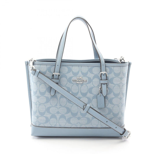 COACH Molly Tote 25 Signature Chambray Handbag - Blue Canvas & Leather