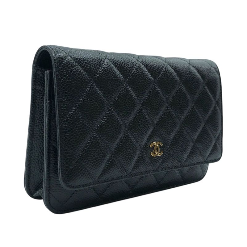 CHANEL Matelassé Chain Wallet AP0250 in Black & Gold Hardware