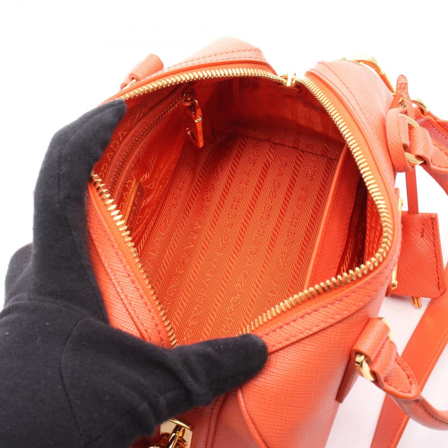 PRADA Saffiano Lux Mini Boston Bag in Orange - Timeless Elegance