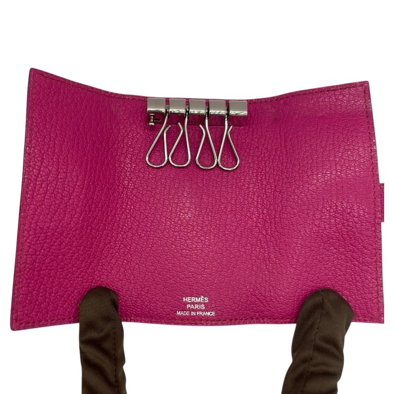 HERMES Béarn Key Case in Fuchsia Pink with Silver Hardware
