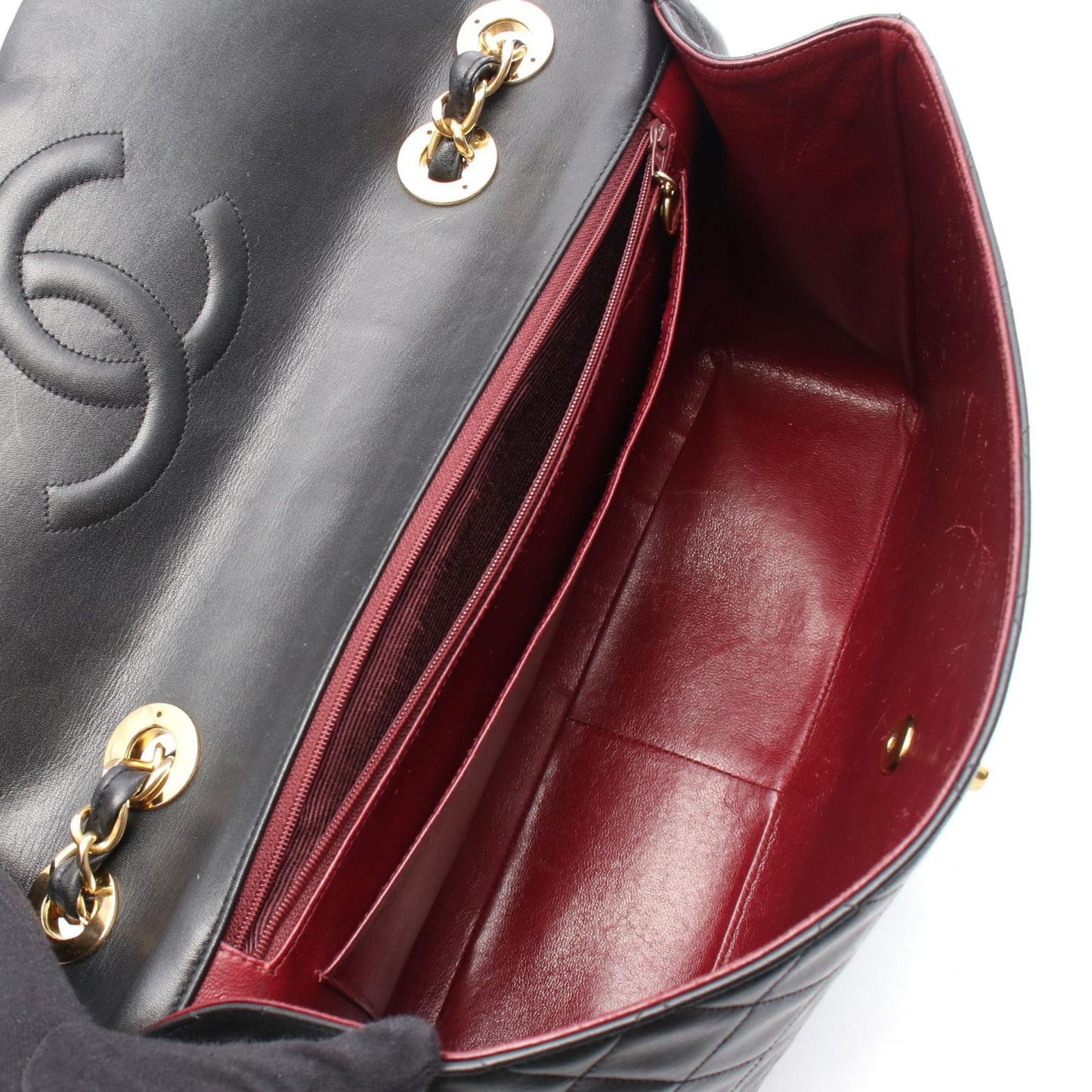 CHANEL De Camellia 34 Single Flap Shoulder Bag - Black Lambskin