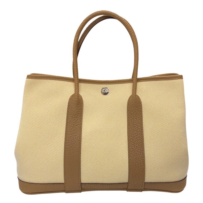 HERMES Garden Party TPM Handbag in Cream & Beige with Silver Hardware