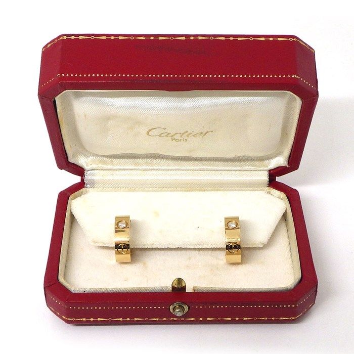 Cartier Love Classic Model Diamond Hoop Earrings in 18K Yellow Gold