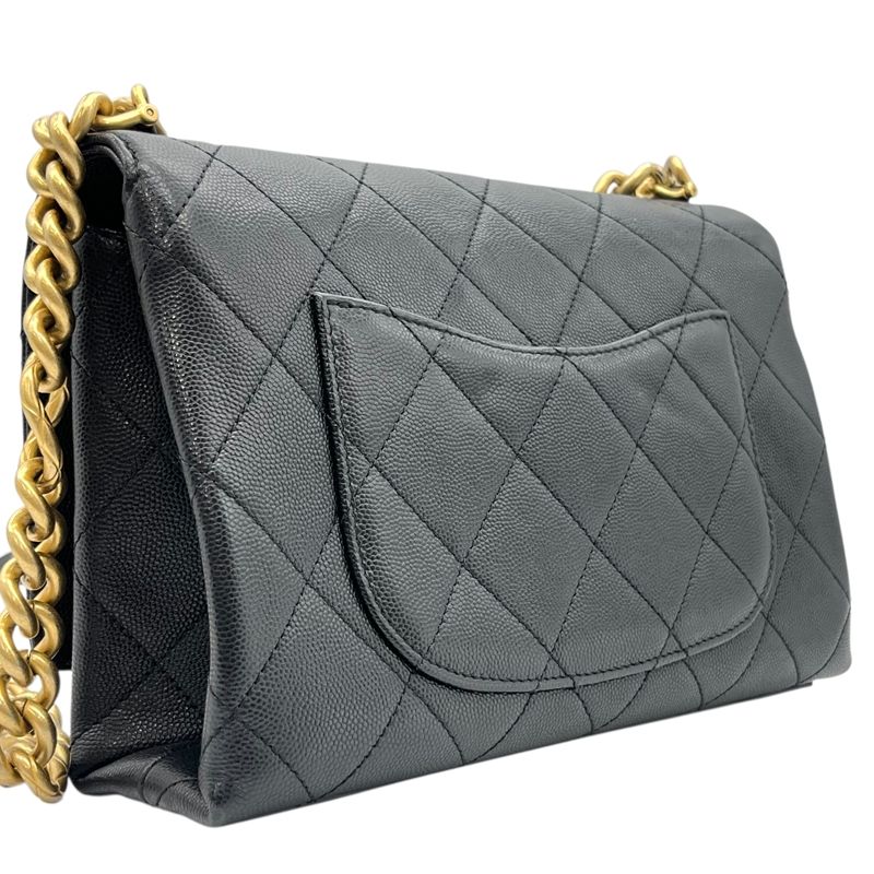 CHANEL Matelassé Chain Flap Bag - Black Caviar with Gold Hardware