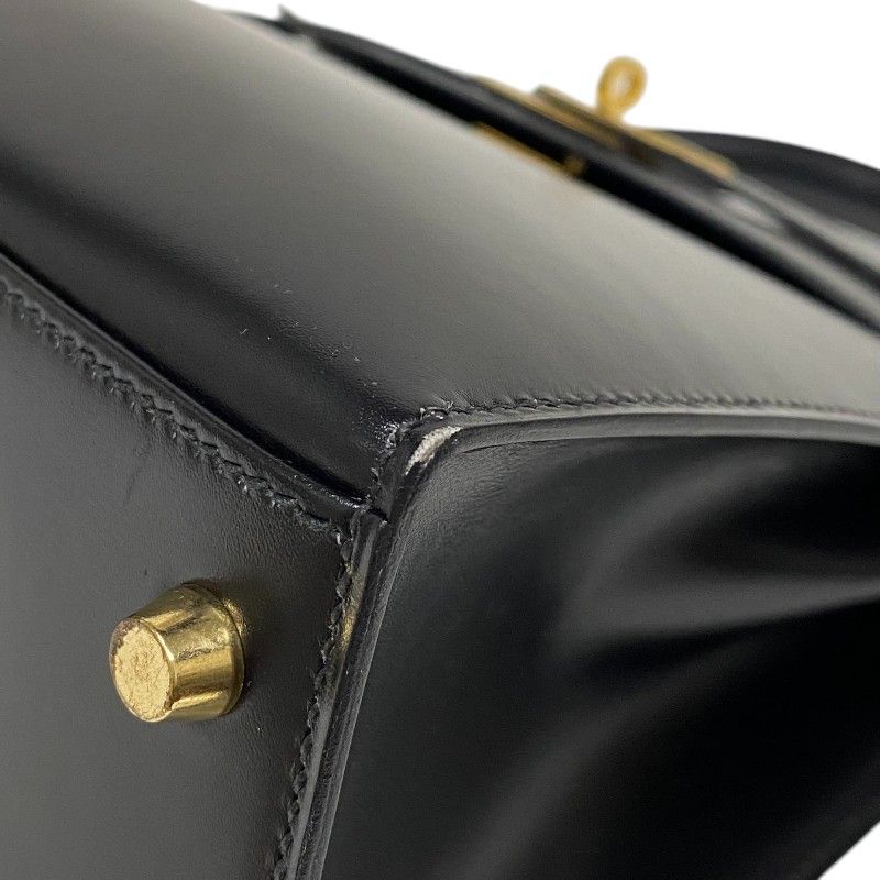 HERMES Kelly 28 Black Box Calf Handbag with Gold Hardware