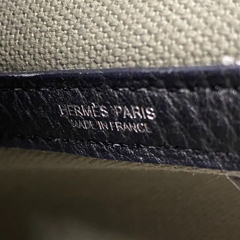 HERMES Garden Party TPM Tote Bag in Khaki & Black with Silver Hardware