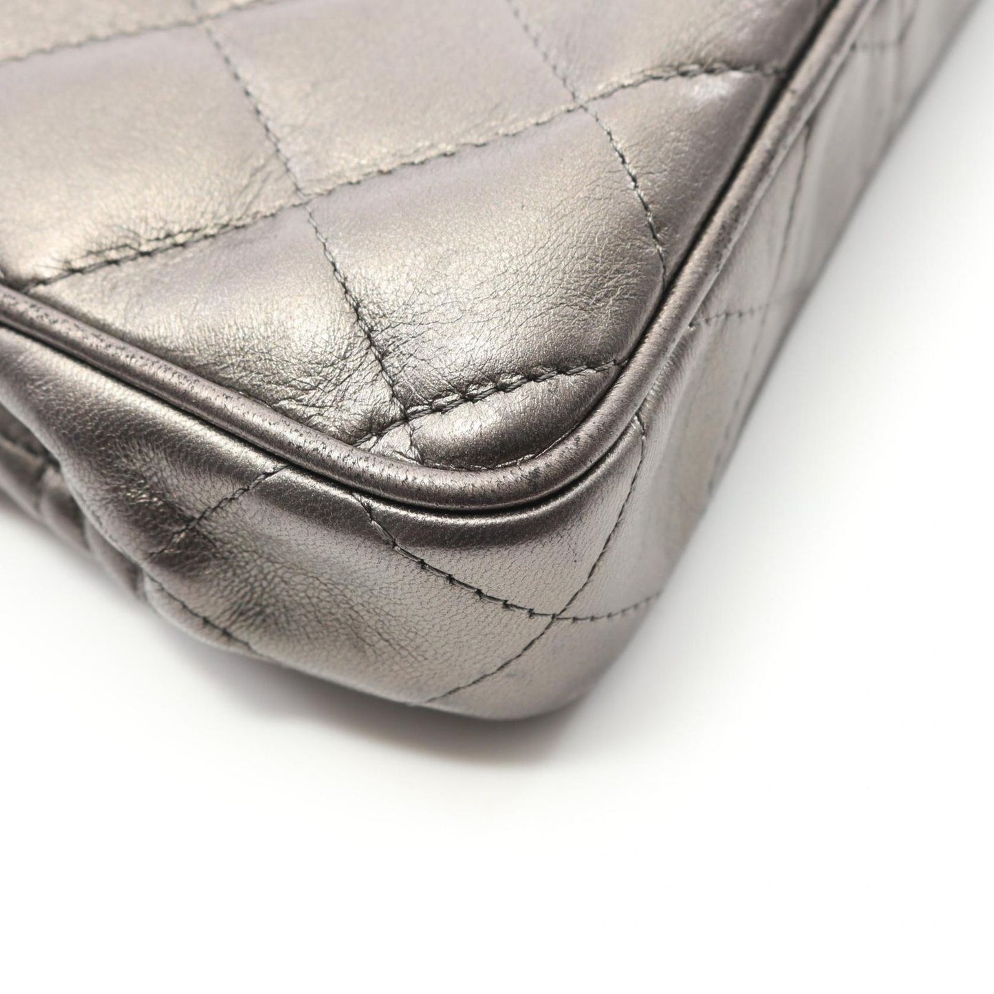 CHANEL Matelassé Silver Leather Mini Chain Shoulder Bag