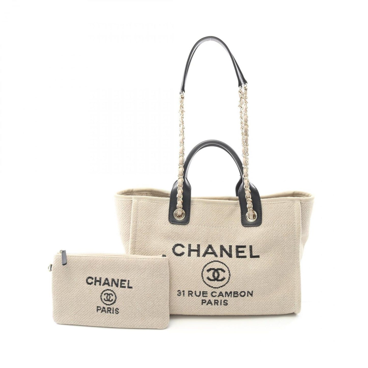 CHANEL Deauville Small Tote Bag AS3257 in Beige Canvas & Leather