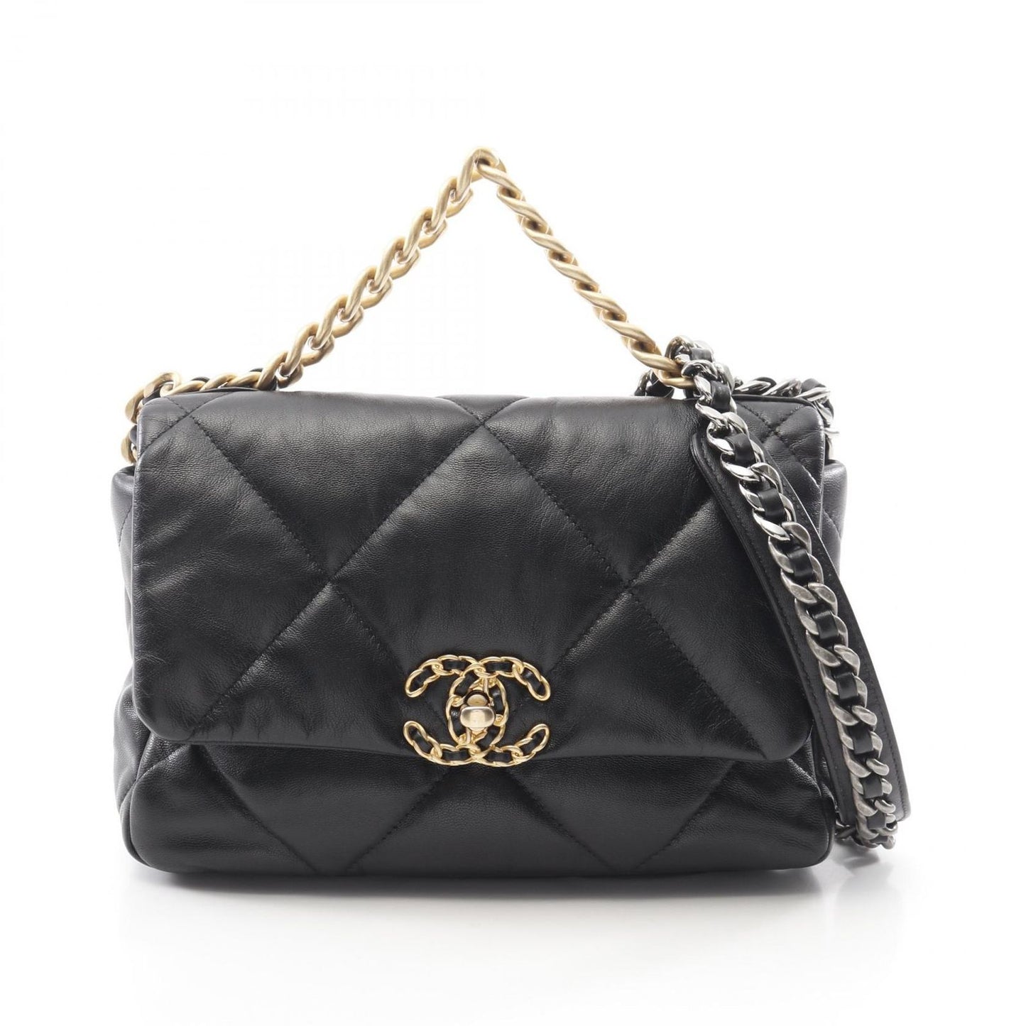 CHANEL 19 Deauville Matelassé Shoulder Bag in Black Lambskin