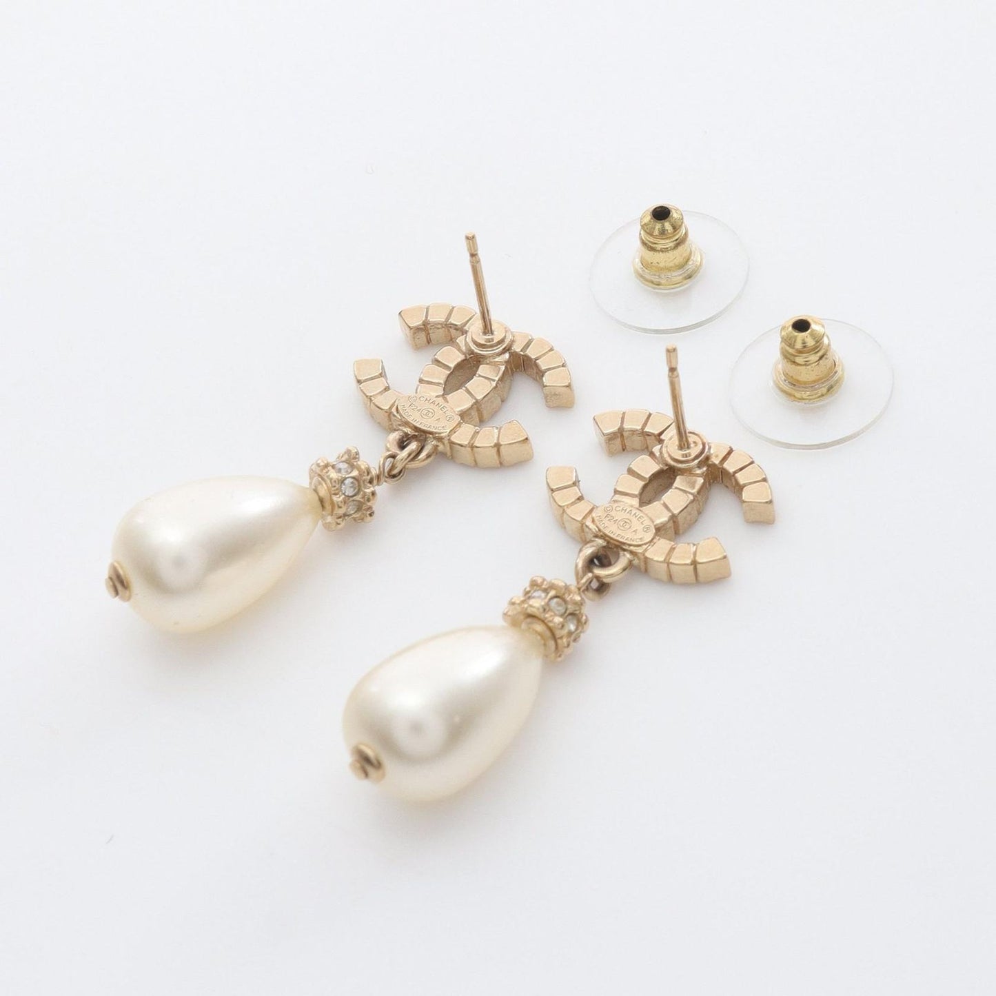 CHANEL Coco Mark Gold-Plated Earrings with Faux Pearls