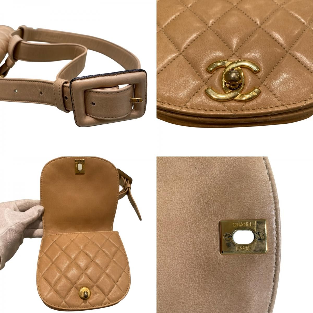 CHANEL Matelassé Belt Bag in Beige with Gold Hardware
