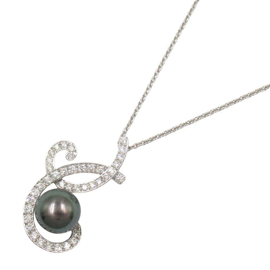 MIKIMOTO Black Pearl Necklace in K18WG with Diamonds - 42/48cm