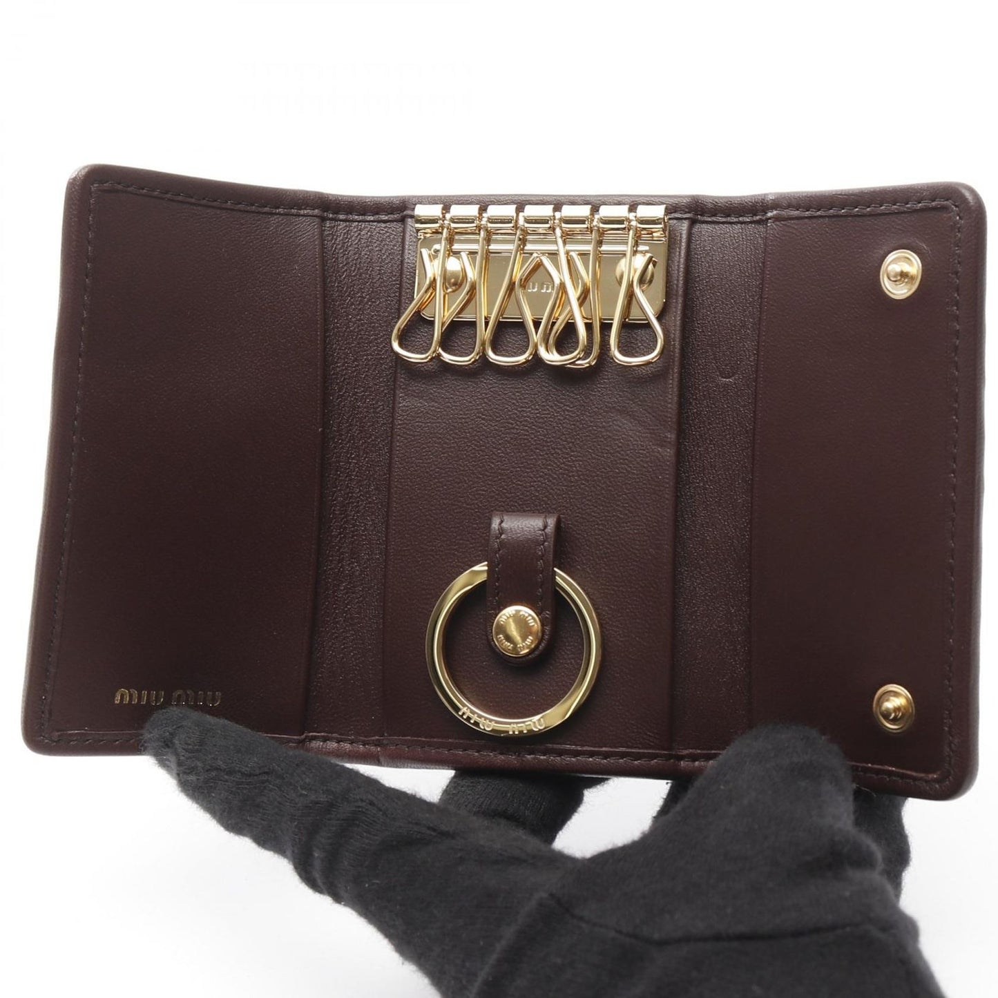 Miu Miu Matelassé Leather Key Case in Brown - Exquisite Craftsmanship