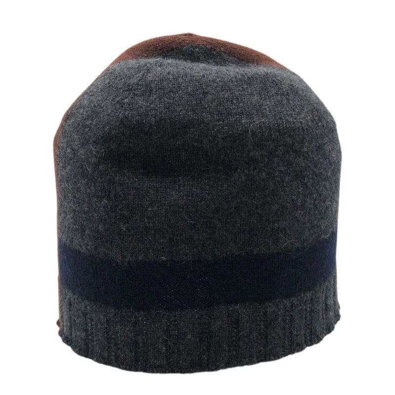 HERMES Wool Knit Cap in Gray, Brown, and Navy - Unisex Luxury Accessory
