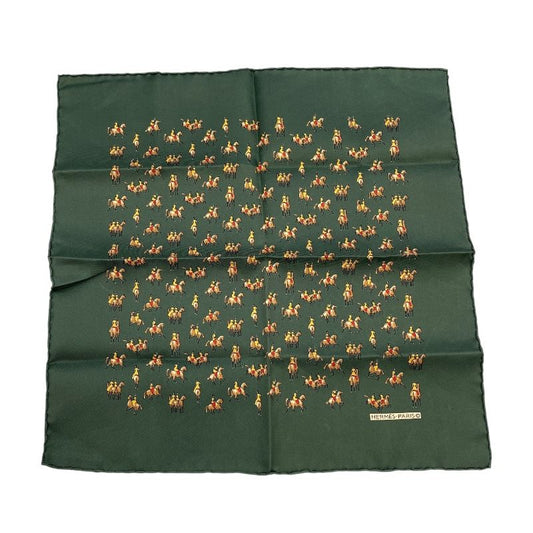 HERMES Green Silk Pocket Square - Timeless Elegance