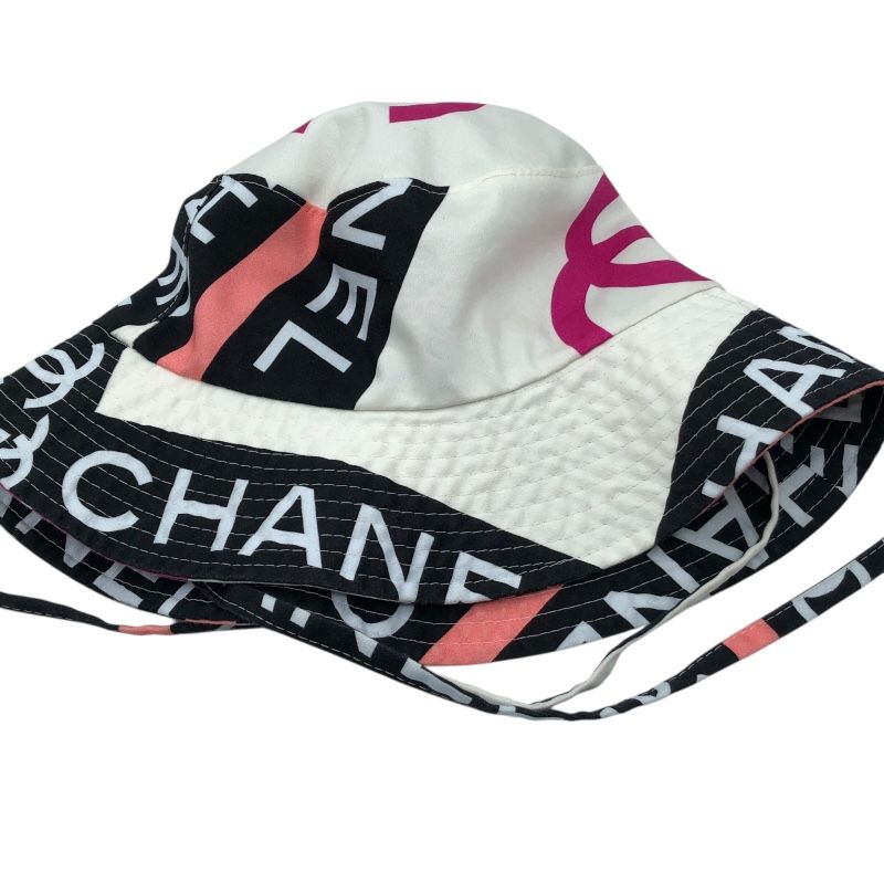 CHANEL Coco Mark Pattern Bucket Hat in Black, White & Pink