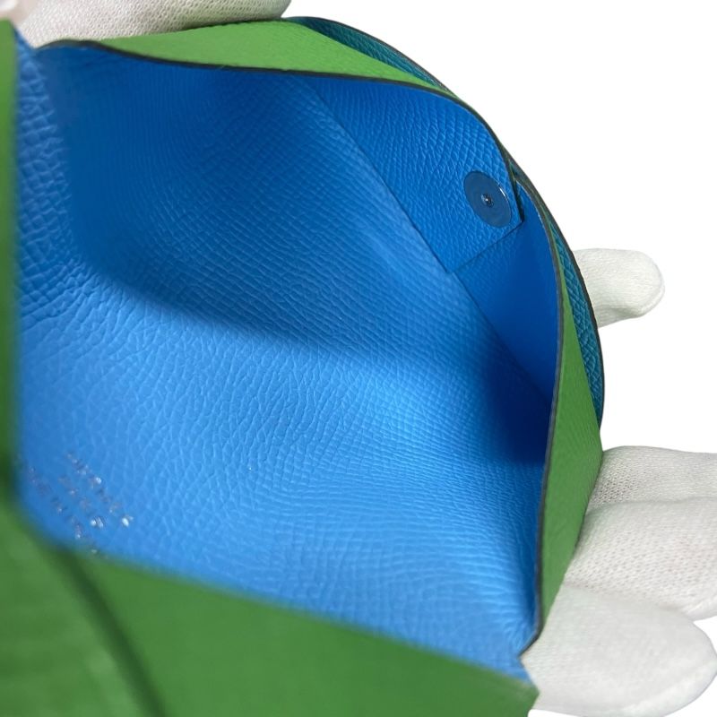 HERMES Calvi Verso Card Case in Vert Yuka & Celeste - B Stamp