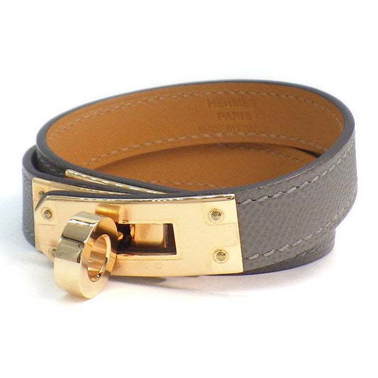 HERMES Kelly Double Tour Bracelet in Grey Calfskin & Pink Gold