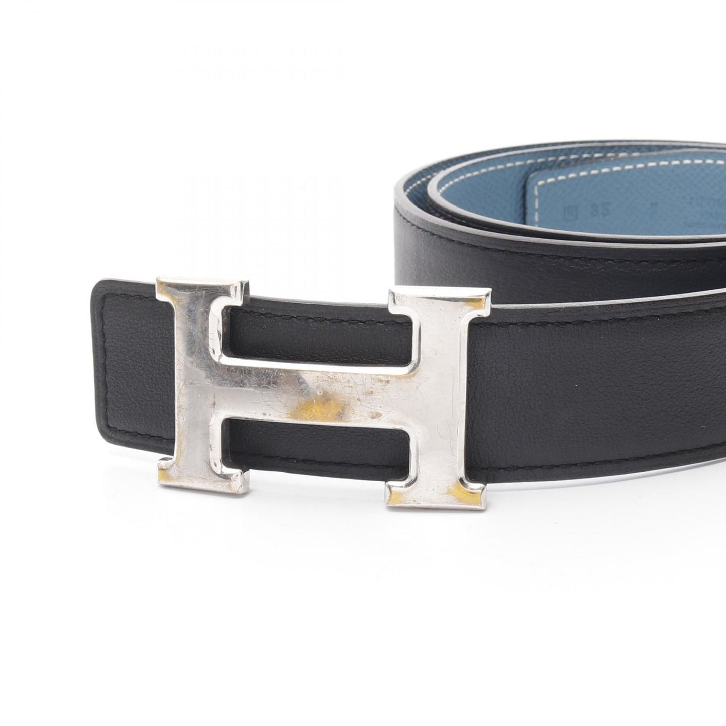 HERMES Constance H Belt in Blue Jean/Black Leather - Timeless Elegance