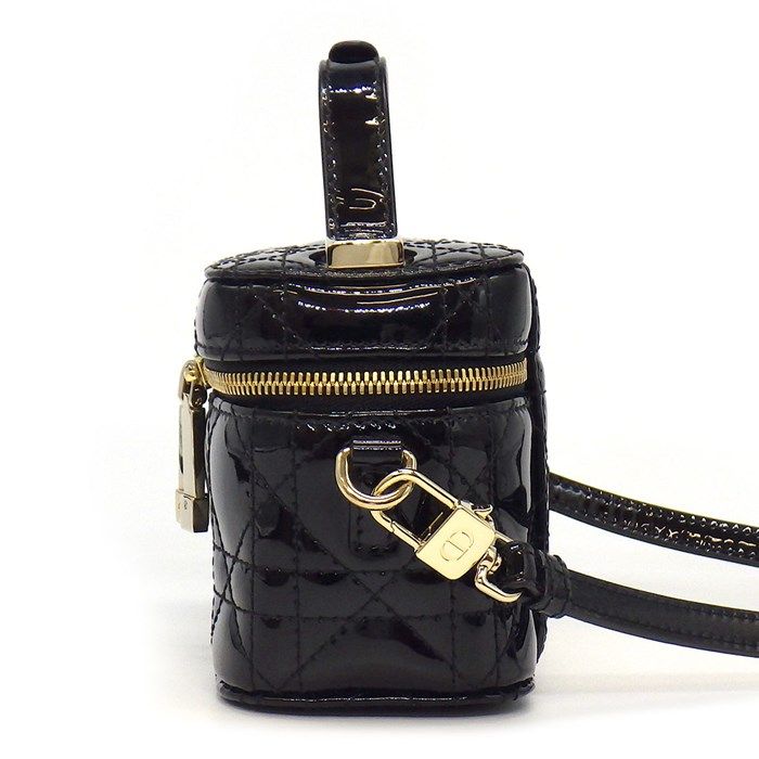 Dior Cannage Micro Vanity Shoulder Bag in Black Patent Leather