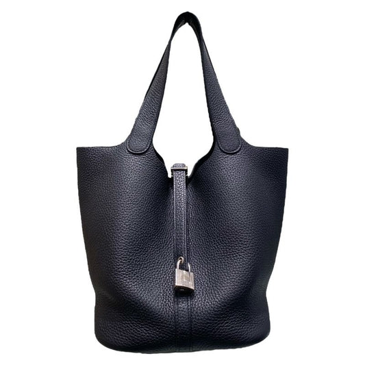 HERMES Picotin Lock MM Black Togo Leather Handbag with Silver Hardware