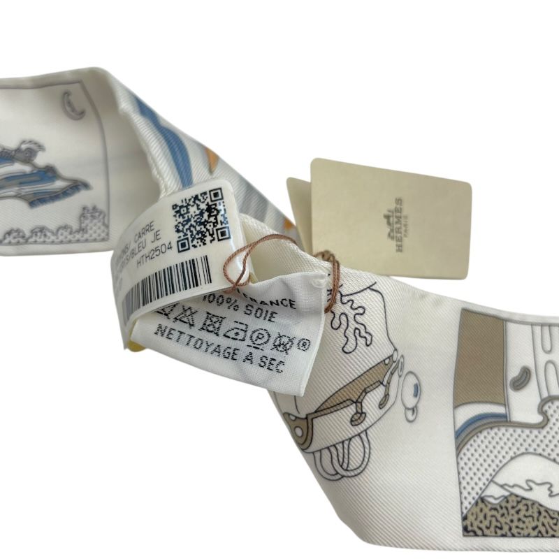 HERMES A Vos Crayons Carre Twilly Silk Scarf - White