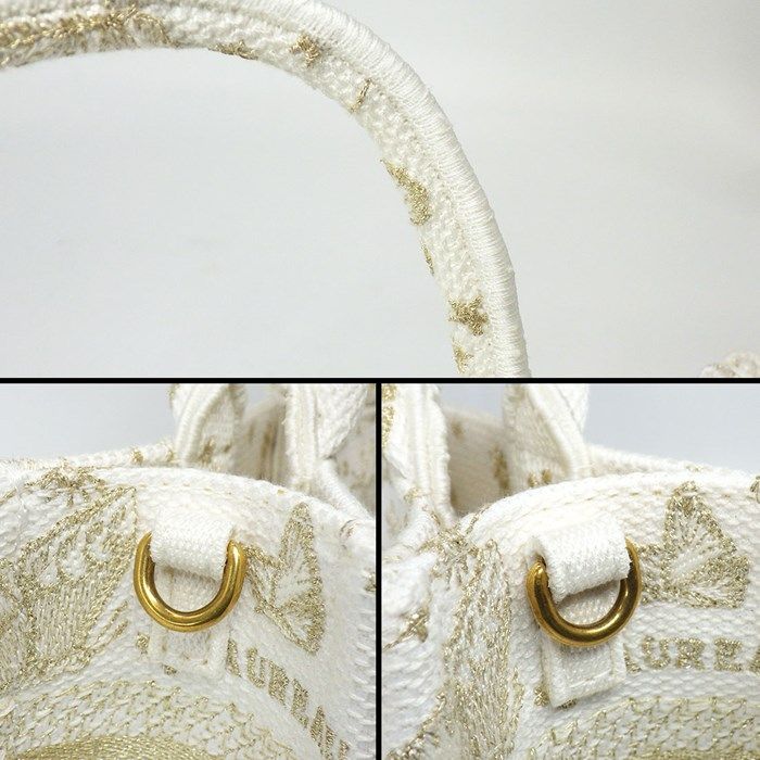 Dior Mini Book Tote Bag - Gold & White Butterfly Zodiac Embroidery