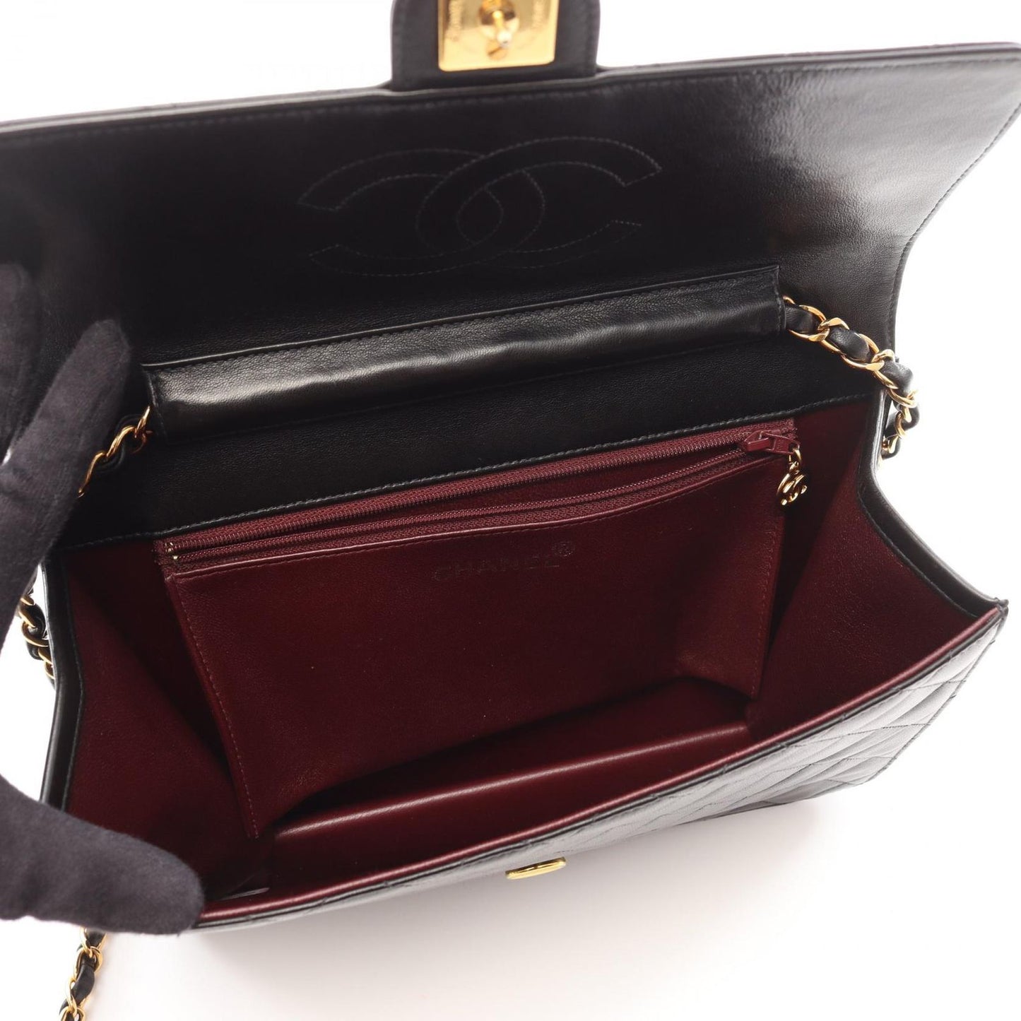 CHANEL Matelassé Single Flap Shoulder Bag in Black Lambskin