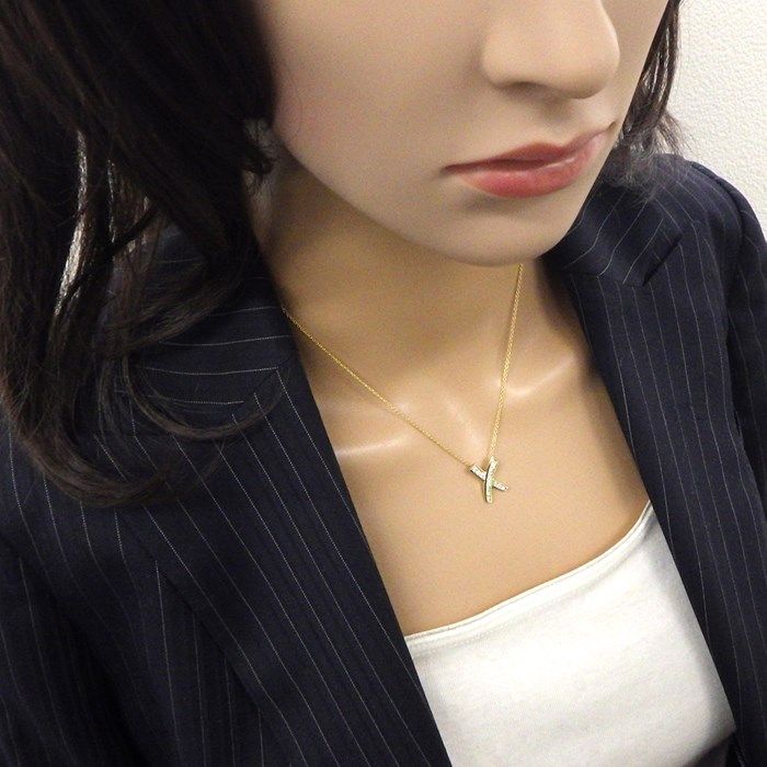 Tiffany & Co. Kiss X Cross Diamond Necklace in K18YG & PT950