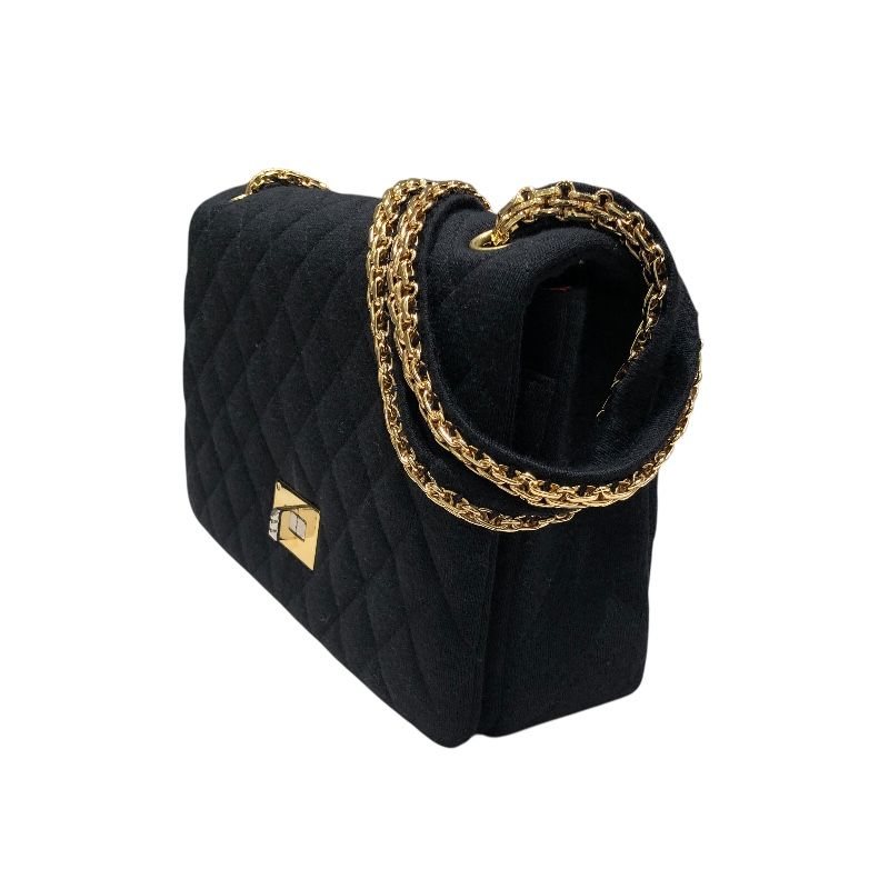 CHANEL 2.55 Matelassé Chain Shoulder Bag - Black with Gold Hardware