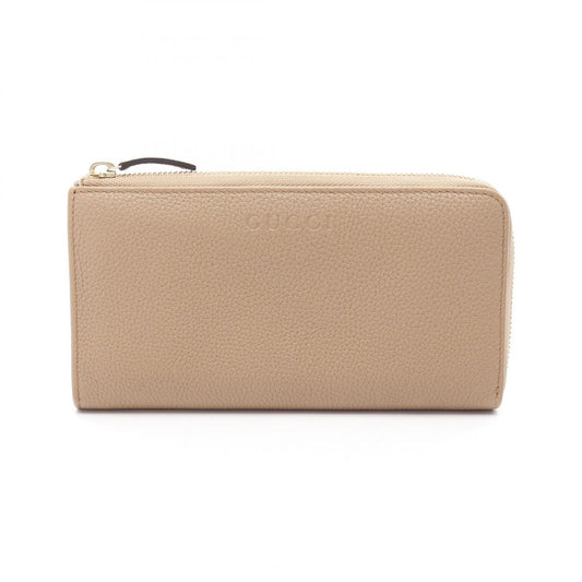 GUCCI Logo L-Zip Leather Wallet - Beige - Unisex