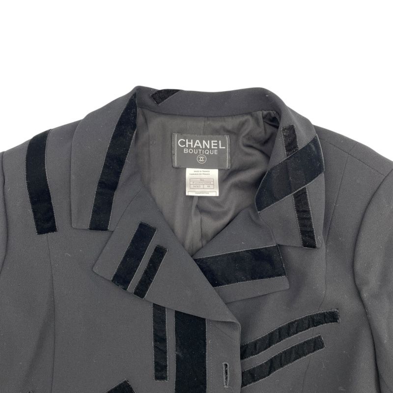 CHANEL Vintage Velvet Tape Tailored Jacket P11559 - Black Wool