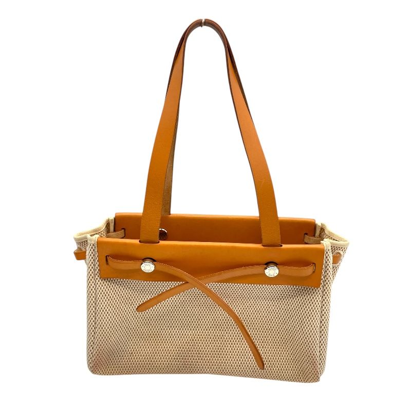 HERMES Émile Bag Cabas PM Ivory/Black with Silver Hardware