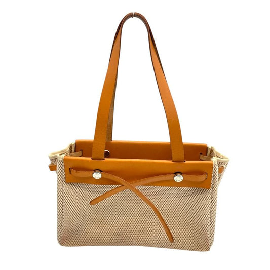 HERMES Émile Bag Cabas PM Ivory/Black with Silver Hardware