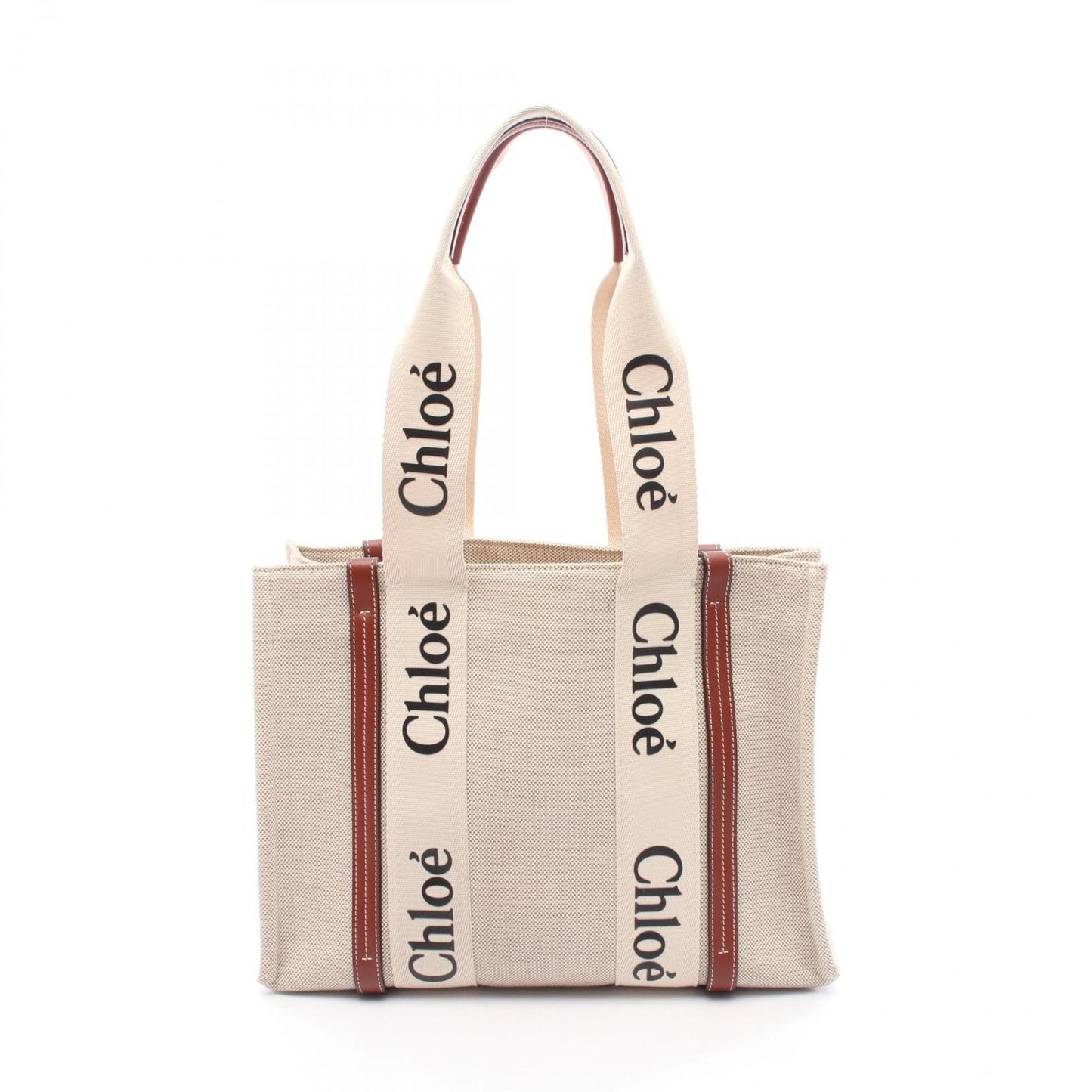 Chloe Woody Medium Tote Bag in Natural/Brown Canvas & Leather