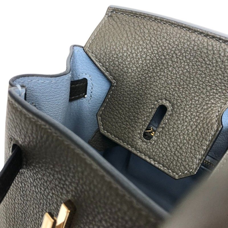 HERMES Birkin 25 Verso in Veil Maki & Blue Plume with Gold Hardware