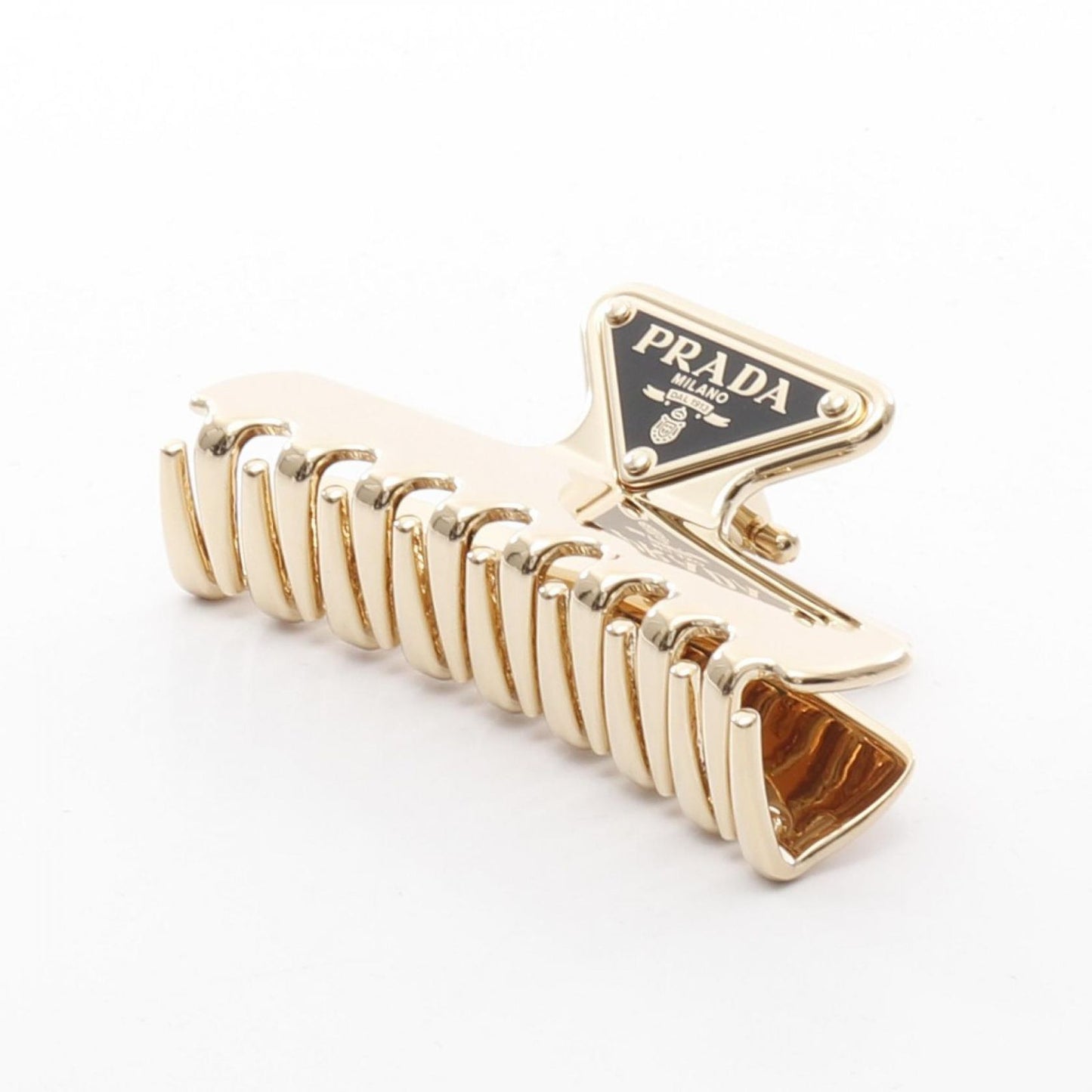 PRADA Triangle Logo Hair Clip in Gold - Exquisite Luxury Accessory