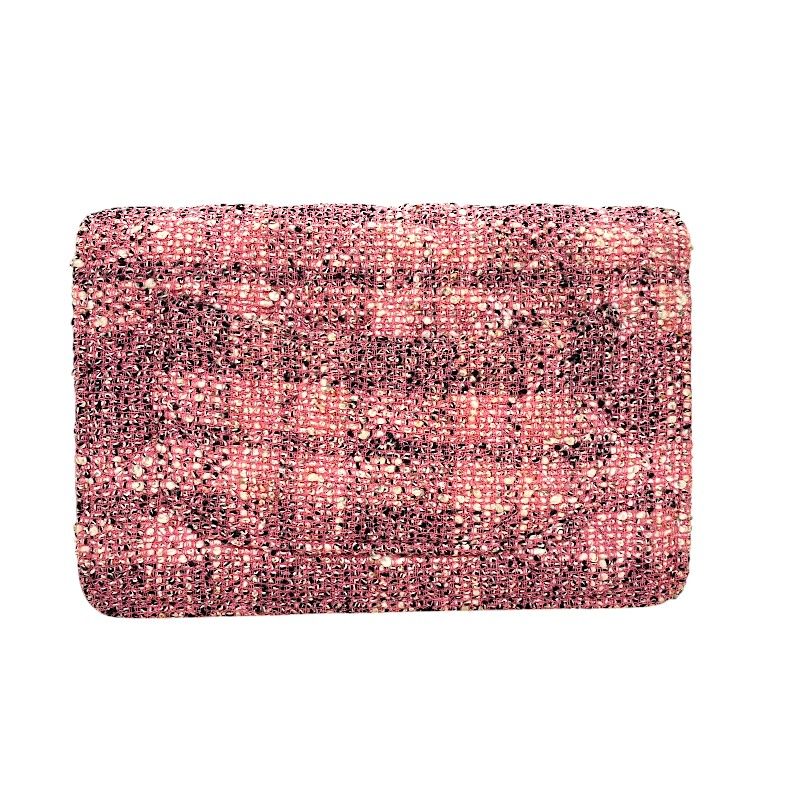 CHANEL 2.55 Chain Wallet in Pink Tweed with Silver Hardware