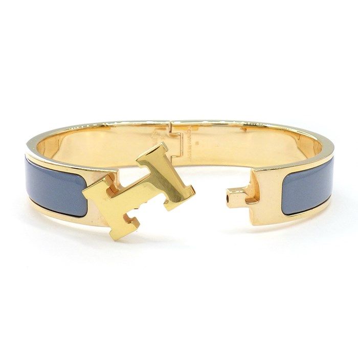 HERMES Click H PM Bracelet in Blue Grey Enamel - Exquisite Craftsmanship